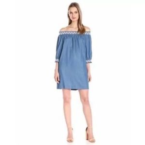 Trina Turk | Neville Fluid Chambray Off-The-Shoulder Dress | Size Small